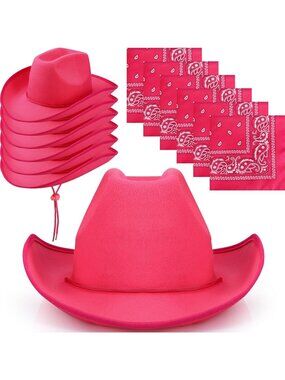 Men's Rose Red Bandanas Bulk Adjustable Felt Western Cowboy Cowgirl Hat 12 Pcs